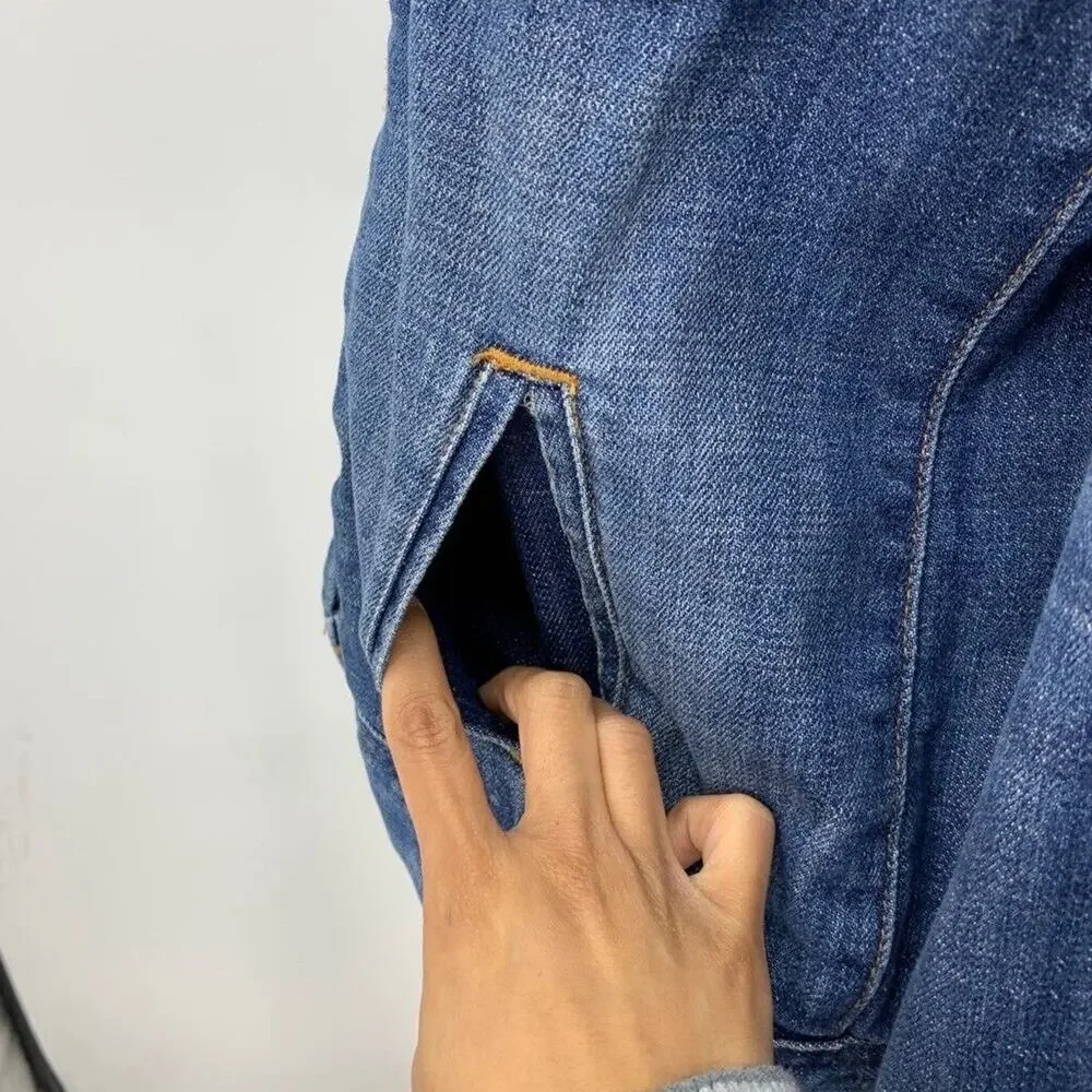 J. Crew Jacket Women M Medium Denim Trucker Long Sleeve Flap Pockets Jean - Picture 6 of 11